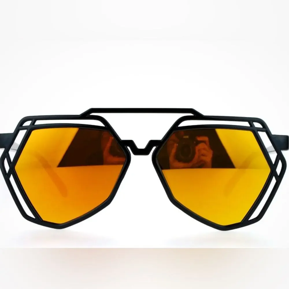 Retro hipster reflective mirror lens Art Deco wire lattice sunglasses